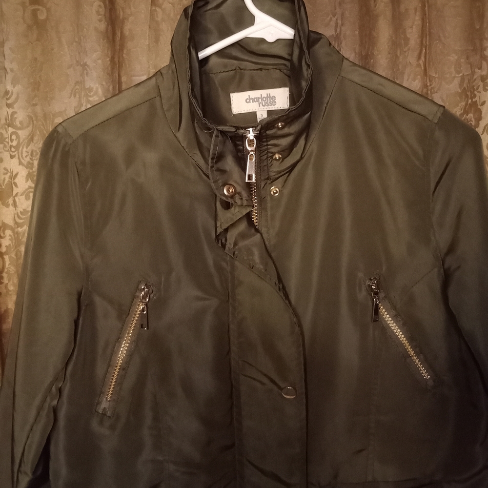 Olive Green Gold Trim Charlotte Russe Moto Jacket